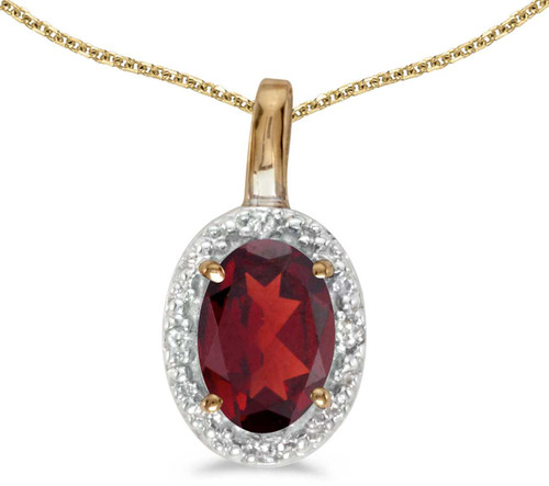 Image of 14k Yellow Gold Oval Garnet And Diamond Pendant (Chain NOT included) (CM-P2615X-01)