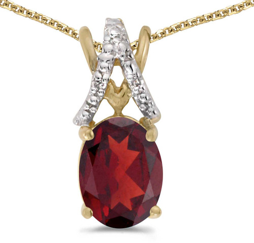 Image of 14k Yellow Gold Oval Garnet And Diamond Pendant (Chain NOT included) (CM-P2620X-01)