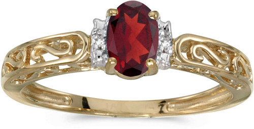 Image of 14k Yellow Gold Oval Garnet And Diamond Ring (CM-RM1689X-01)
