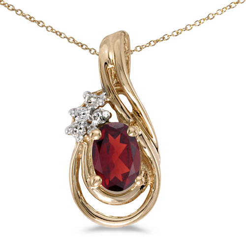 14k Yellow Gold Oval Garnet And Diamond Teardrop Pendant (Chain NOT included)