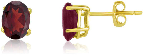 Image of 14K Yellow Gold Oval Garnet Stud Earrings