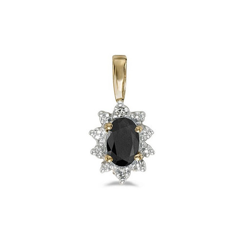 Image of 14k Yellow Gold Oval Onyx And Diamond Pendant (Chain NOT included)