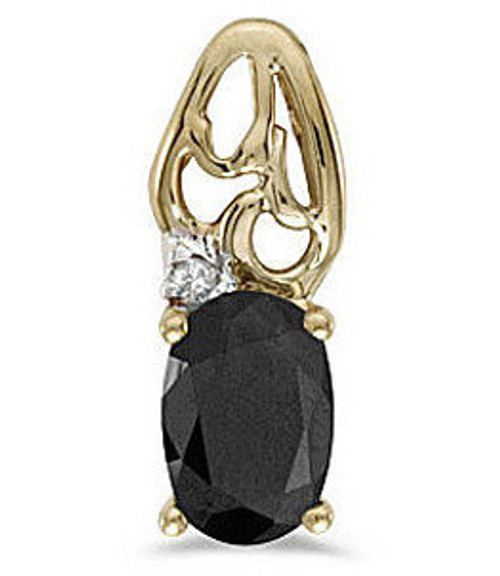 14k Yellow Gold Oval Onyx And Diamond Pendant (Chain NOT included) (CM-P2582X-OX)