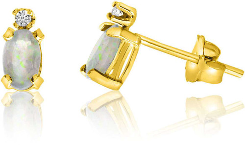 Image of 14K Yellow Gold Oval Opal & Diamond Earrings E2235-10