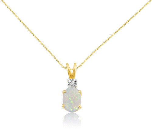 Image of 14K Yellow Gold Oval Opal & Diamond Pendant (Chain NOT included)