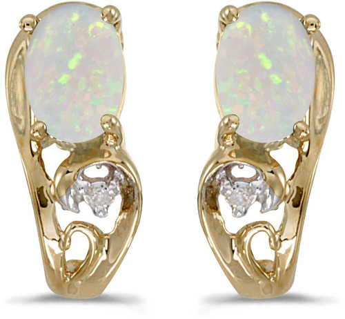 Image of 14k Yellow Gold Oval Opal And Diamond Earrings (CM-E2590X-10)