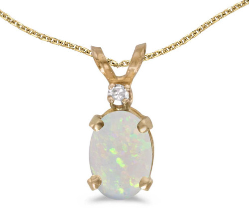 Image of 14k Yellow Gold Oval Opal And Diamond Pendant (Chain NOT included) (CM-P6411X-10)
