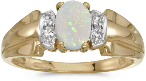 Image of 14k Yellow Gold Oval Opal And Diamond Ring (CM-RM1041X-10)