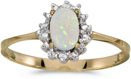Image of 14k Yellow Gold Oval Opal And Diamond Ring (CM-RM1342X-10)