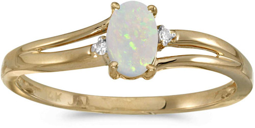 Image of 14k Yellow Gold Oval Opal And Diamond Ring (CM-RM1992X-10)