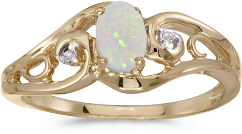 Image of 14k Yellow Gold Oval Opal And Diamond Ring (CM-RM2590X-10)