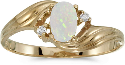 Image of 14k Yellow Gold Oval Opal And Diamond Ring (CM-RM671X-10)