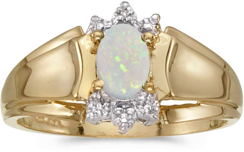 Image of 14k Yellow Gold Oval Opal And Diamond Ring (CM-RM869X-10)