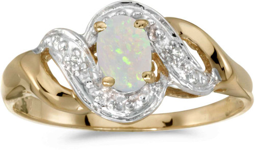 Image of 14k Yellow Gold Oval Opal And Diamond Swirl Ring (CM-RM1190X-10)