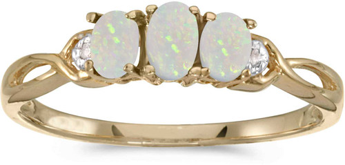 Image of 14k Yellow Gold Oval Opal And Diamond Three Stone Ring (CM-RM2521X-10)
