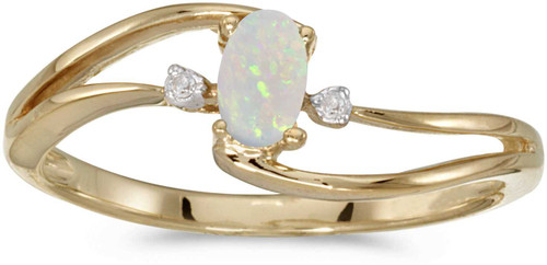 Image of 14k Yellow Gold Oval Opal And Diamond Wave Ring (CM-RM2589X-10)