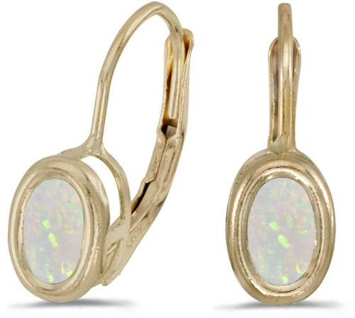 Image of 14k Yellow Gold Oval Opal Bezel Lever-back Earrings