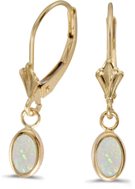Image of 14k Yellow Gold Oval Opal Bezel Lever-back Earrings (CM-E5009X-10)