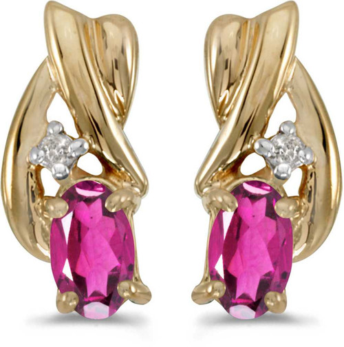 Image of 14k Yellow Gold Oval Pink Topaz And Diamond Earrings (CM-E1861X-PT)