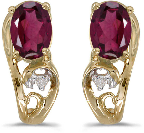 Image of 14k Yellow Gold Oval Rhodolite Garnet And Diamond Earrings (CM-E2590X-RG)