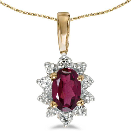 Image of 14k Yellow Gold Oval Rhodolite Garnet And Diamond Pendant (Chain NOT included)