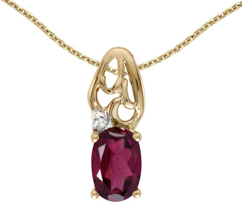 Image of 14k Yellow Gold Oval Rhodolite Garnet And Diamond Pendant (Chain NOT included) (CM-P2582X-RG)