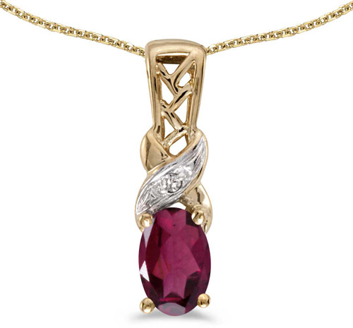 Image of 14k Yellow Gold Oval Rhodolite Garnet And Diamond Pendant (Chain NOT included) (CM-P2584X-RG)