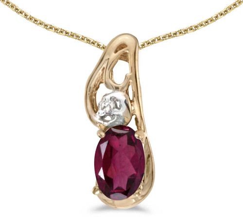 Image of 14k Yellow Gold Oval Rhodolite Garnet And Diamond Pendant (Chain NOT included) (CM-P2590X-RG)