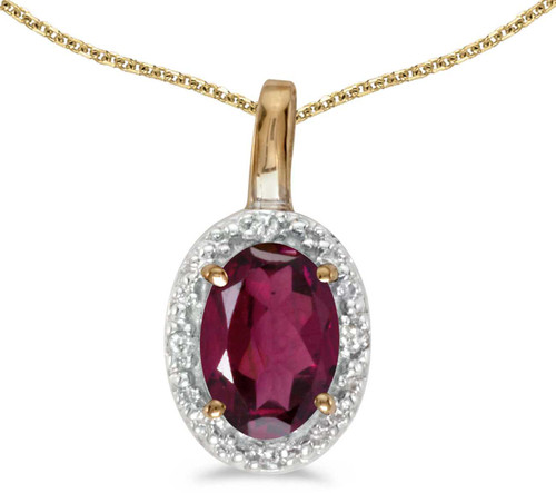 Image of 14k Yellow Gold Oval Rhodolite Garnet And Diamond Pendant (Chain NOT included) (CM-P2615X-RG)