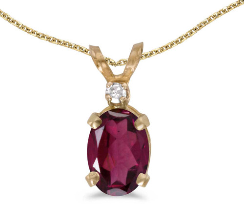 Image of 14k Yellow Gold Oval Rhodolite Garnet And Diamond Pendant (Chain NOT included) (CM-P6411X-RG)