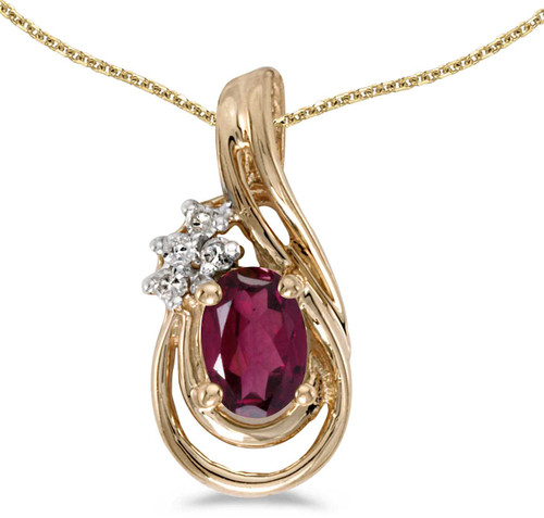 Image of 14k Yellow Gold Oval Rhodolite Garnet And Diamond Teardrop Pendant (Chain NOT included)