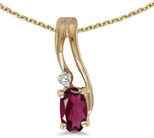 Image of 14k Yellow Gold Oval Rhodolite Garnet And Diamond Wave Pendant (Chain NOT included)