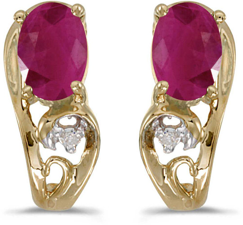 Image of 14k Yellow Gold Oval Ruby And Diamond Earrings (CM-E2590X-07)