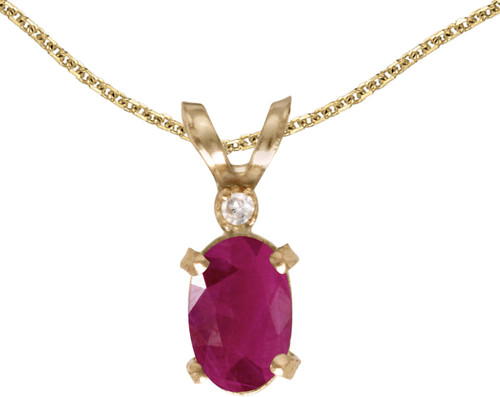 14k Yellow Gold Oval Ruby And Diamond Filigree Pendant (Chain NOT included)