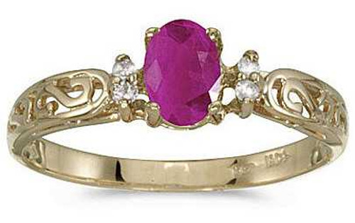 Image of 14k Yellow Gold Oval Ruby And Diamond Filigree Ring (CM-RM2209X-07)