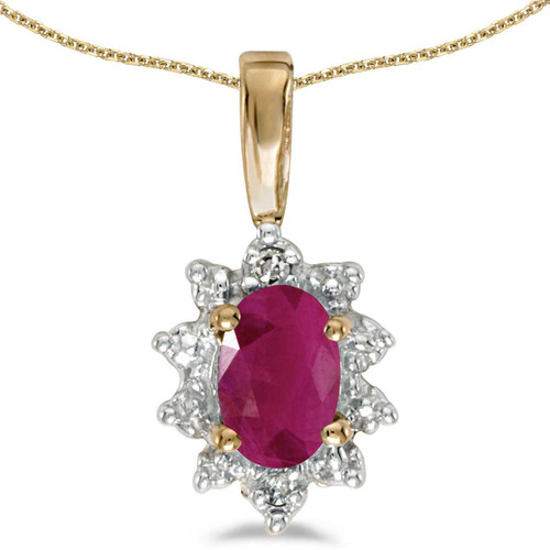 Image of 14k Yellow Gold Oval Ruby And Diamond Pendant (Chain NOT included)