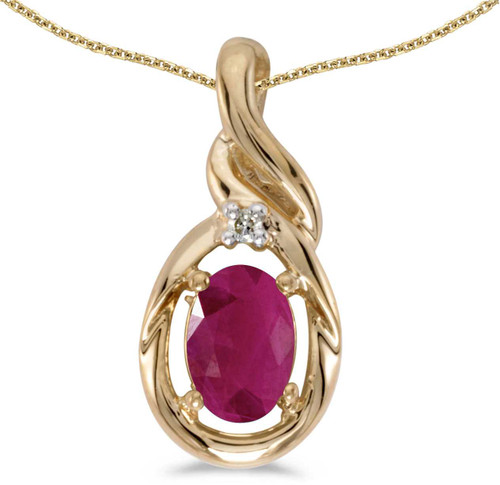 Image of 14k Yellow Gold Oval Ruby And Diamond Pendant (Chain NOT included) (CM-P1241X-07)