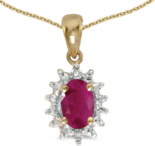 Image of 14k Yellow Gold Oval Ruby And Diamond Pendant (Chain NOT included) (CM-P1342X-07)