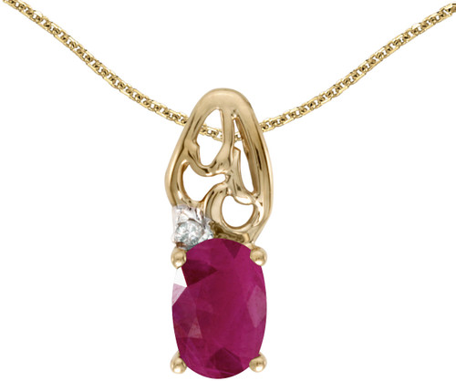 14k Yellow Gold Oval Ruby And Diamond Pendant (Chain NOT included) (CM-P2582X-07)