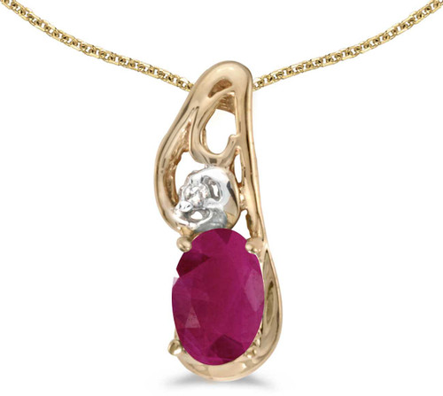 Image of 14k Yellow Gold Oval Ruby And Diamond Pendant (Chain NOT included) (CM-P2590X-07)