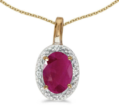 Image of 14k Yellow Gold Oval Ruby And Diamond Pendant (Chain NOT included) (CM-P2615X-07)
