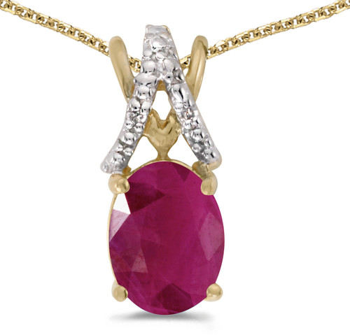 14k Yellow Gold Oval Ruby And Diamond Pendant (Chain NOT included) (CM-P2620X-07)
