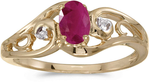 Image of 14k Yellow Gold Oval Ruby And Diamond Ring (CM-RM2590X-07)