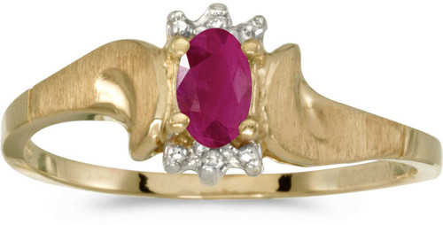 Image of 14k Yellow Gold Oval Ruby And Diamond Satin Finish Ring (CM-RM1125X-07)