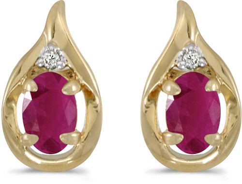 Image of 14k Yellow Gold Oval Ruby And Diamond Stud Earrings (CM-E1241X-07)