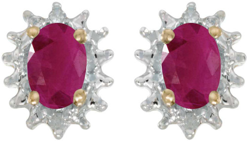 Image of 14k Yellow Gold Oval Ruby And Diamond Stud Earrings (CM-E1342X-07)