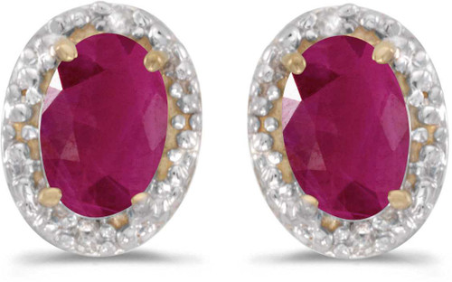 Image of 14k Yellow Gold Oval Ruby And Diamond Stud Earrings (CM-E2615X-07)