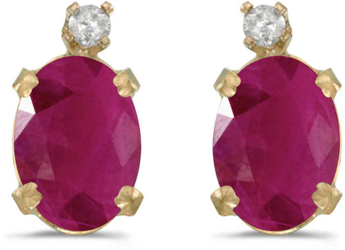 Image of 14k Yellow Gold Oval Ruby And Diamond Stud Earrings (CM-E6411X-07)