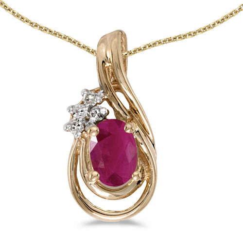 Image of 14k Yellow Gold Oval Ruby And Diamond Teardrop Pendant (Chain NOT included)