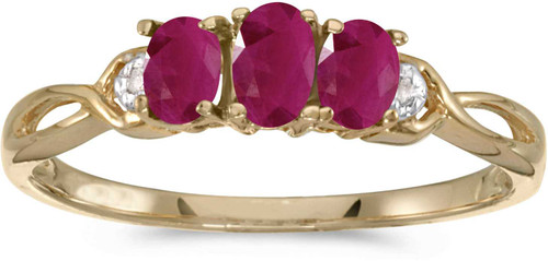 Image of 14k Yellow Gold Oval Ruby And Diamond Three Stone Ring (CM-RM2521X-07)